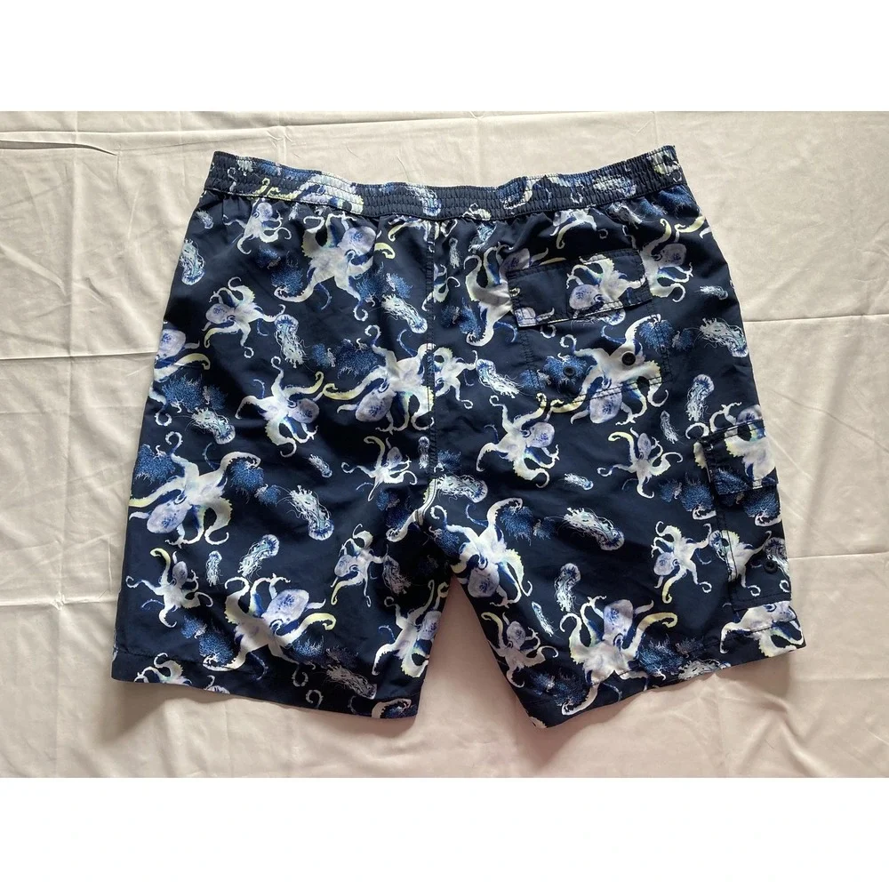 Tommy Bahama Swim Trunks Shorts Mens 2XL Blue Octopus Cargo Lined Drawstring